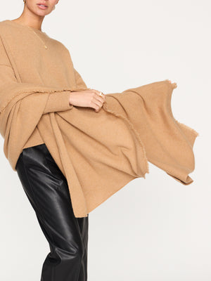 Cashmere fringe tan wrap side view