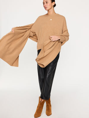 Cashmere fringe tan wrap full view 2