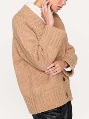 Cassian tan cardigan side view 2