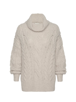 Elden cable knit beige turtleneck sweater flat view