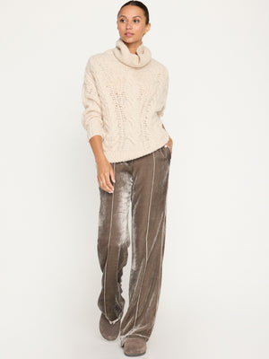 Elden cable knit beige turtleneck sweater full view