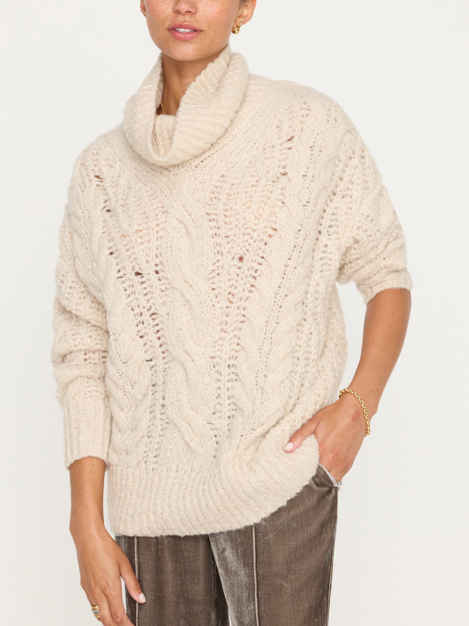 Brochu Walker | Women's Elden Cable Knit Sweater in Oyster Blush Mélange