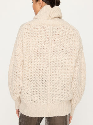 Elden cable knit beige turtleneck sweater back view