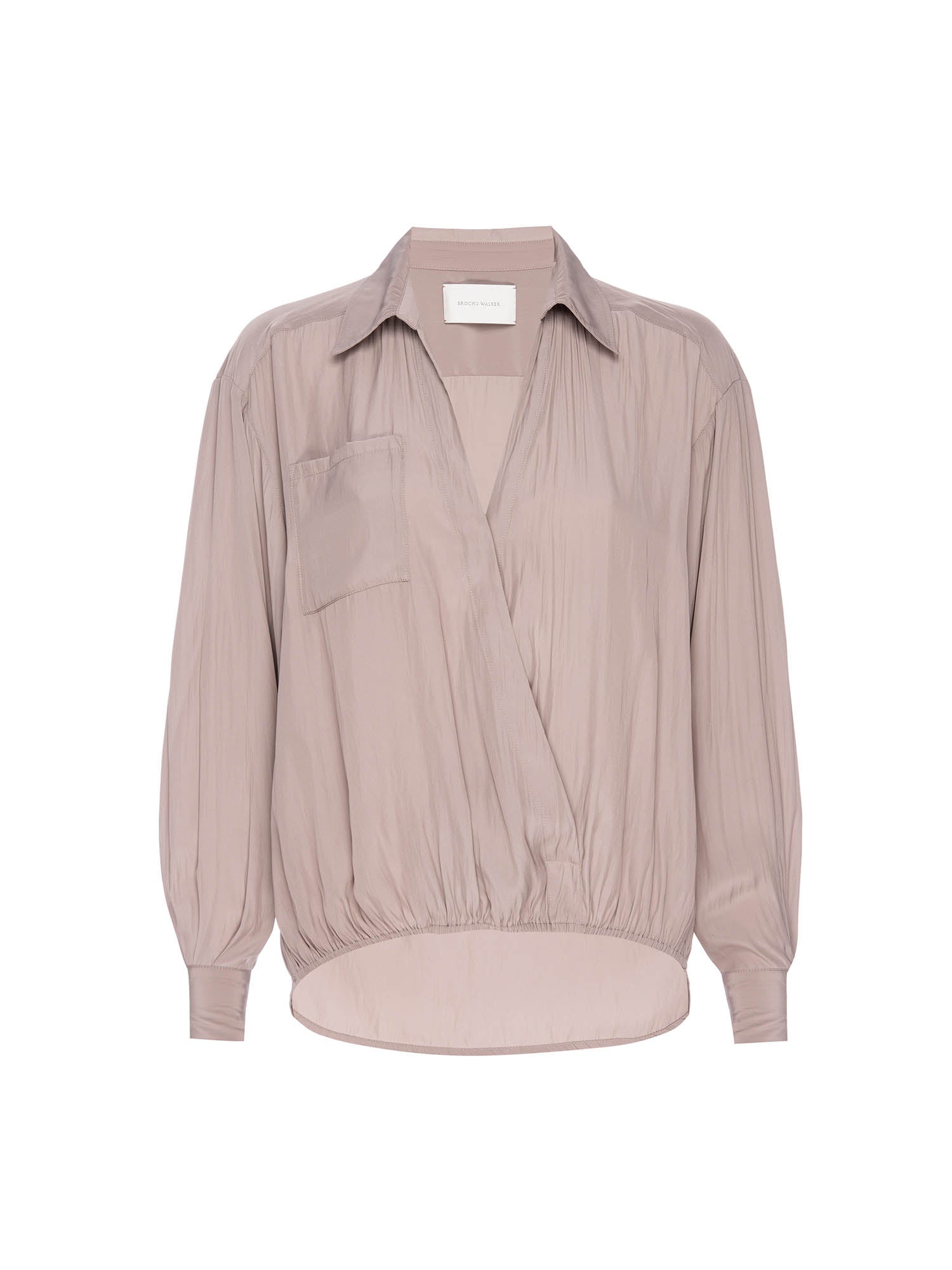 Enzo wrap front taupe blouse flat view