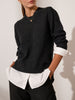 Eton dark grey layered crewneck sweater front view