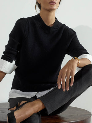 Eton black layered crewneck sweater sitting down