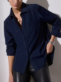 Everyday button up navy shirt front view