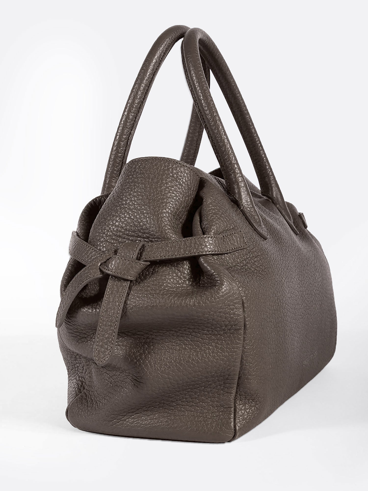 Everyday tan leather tote bag side view