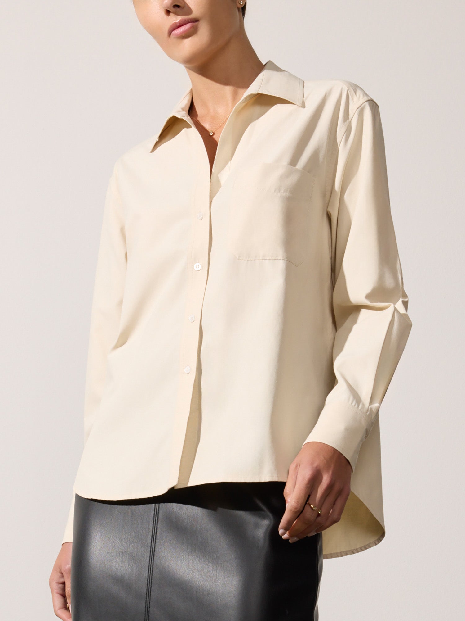 Everyday button up beige shirt front view 2