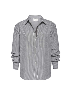 Everyday button up grey stripe shirt flat view