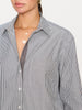 Everyday button up grey stripe shirt close up