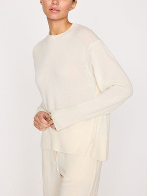 Fenton ivory crewneck fringe sweater front view