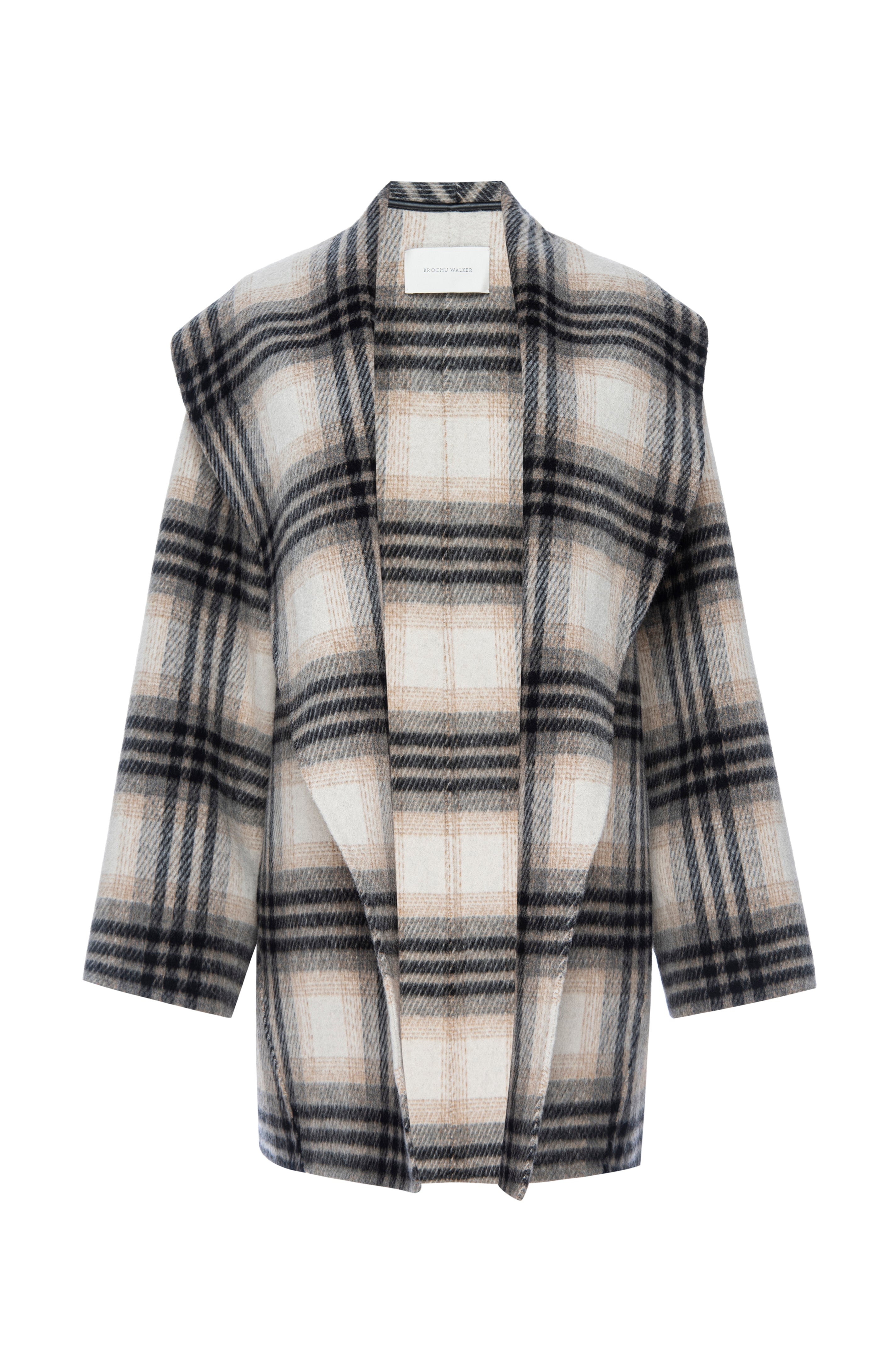 Black and white plaid wool coat on sale