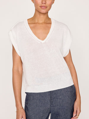 Frances white V-neck sweater top front view 2