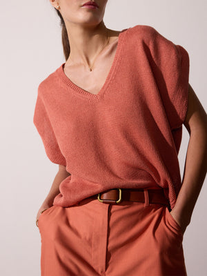 Frances orange V-neck sweater top front view