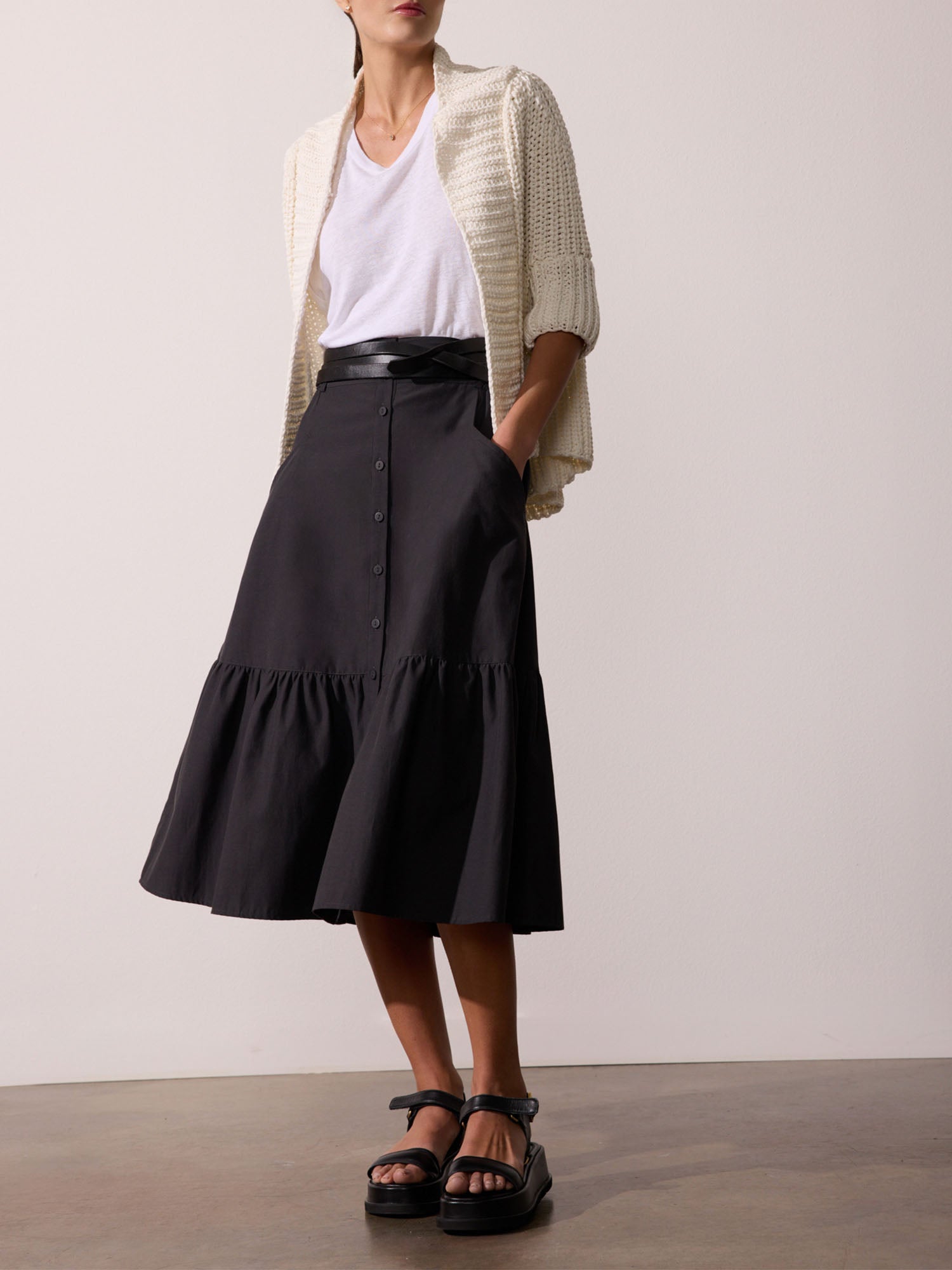 Palms tiered midi black skirt full view