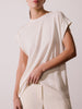 Georgie short sleeves linen beige tee front view