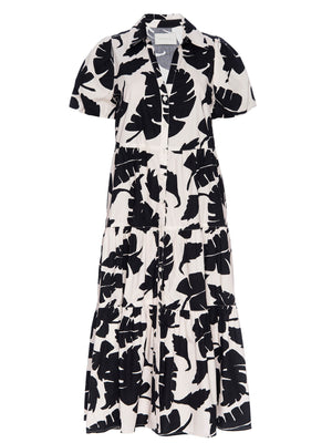 Havana tiered midi black and white printed dress flat view