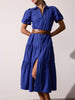 Havana tiered midi blue dress front view