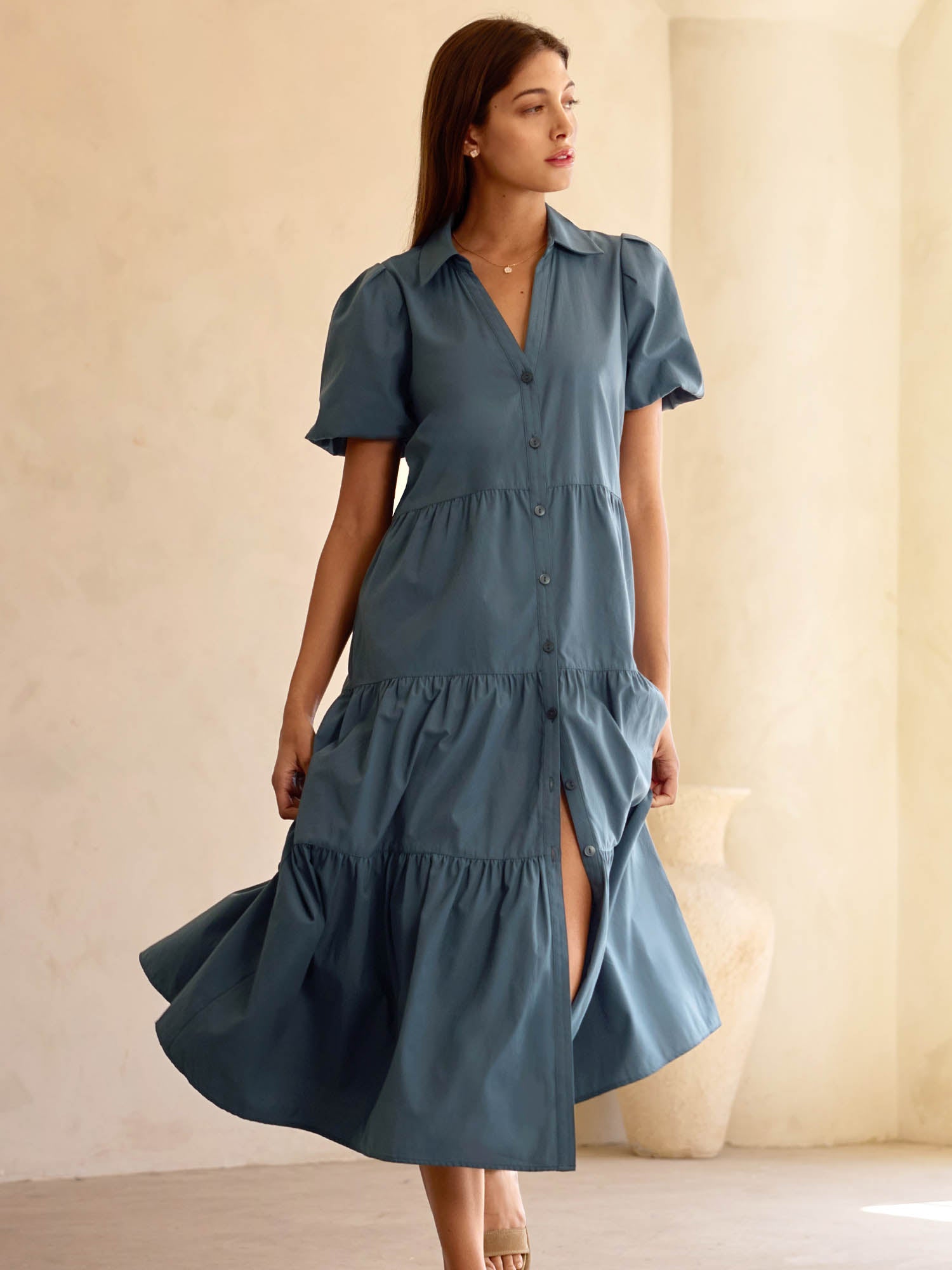 Blue grey hotsell midi dress