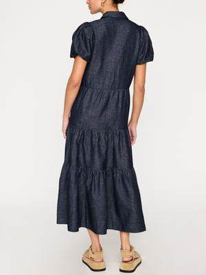 Havana tiered midi dress indigo back view