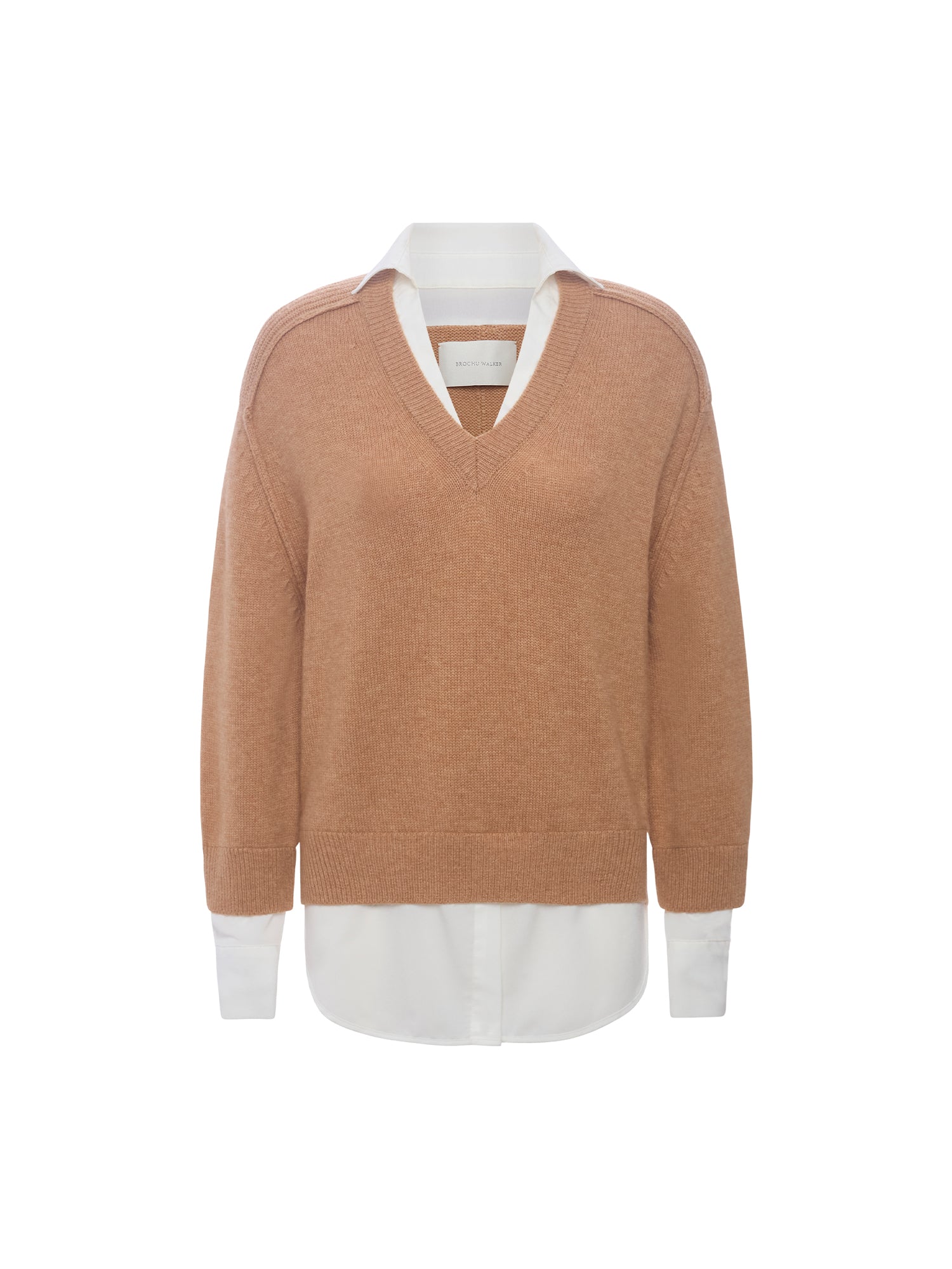 V Neck Cashmere Sweater with sold Shirting