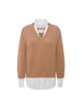 looker tan layered v-neck sweater flat view