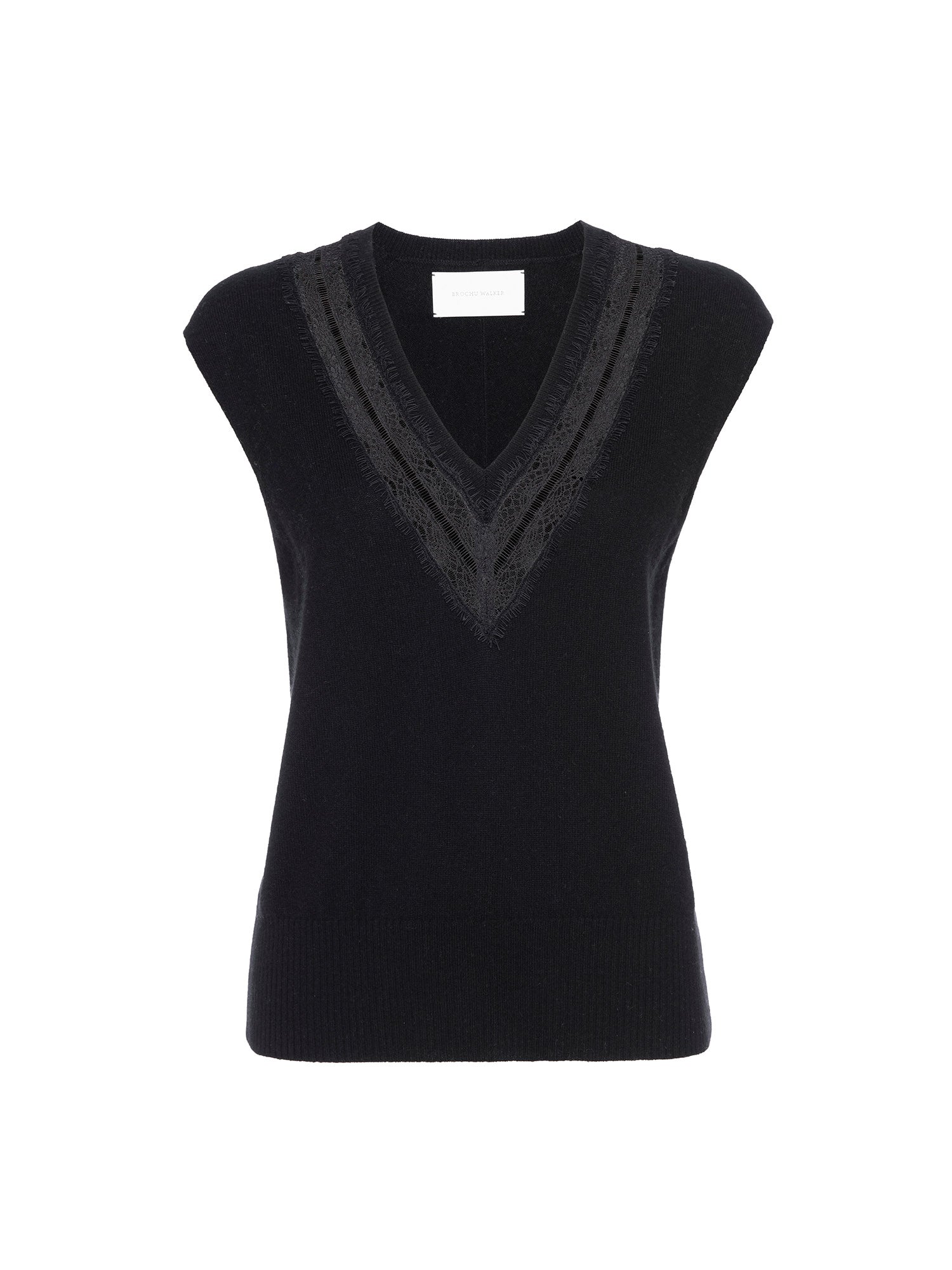 Brochu Walker | Women's Isla Lace V Neck Vest in Black Onyx with Black Lace