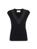 Isla black v neck vest top flat view