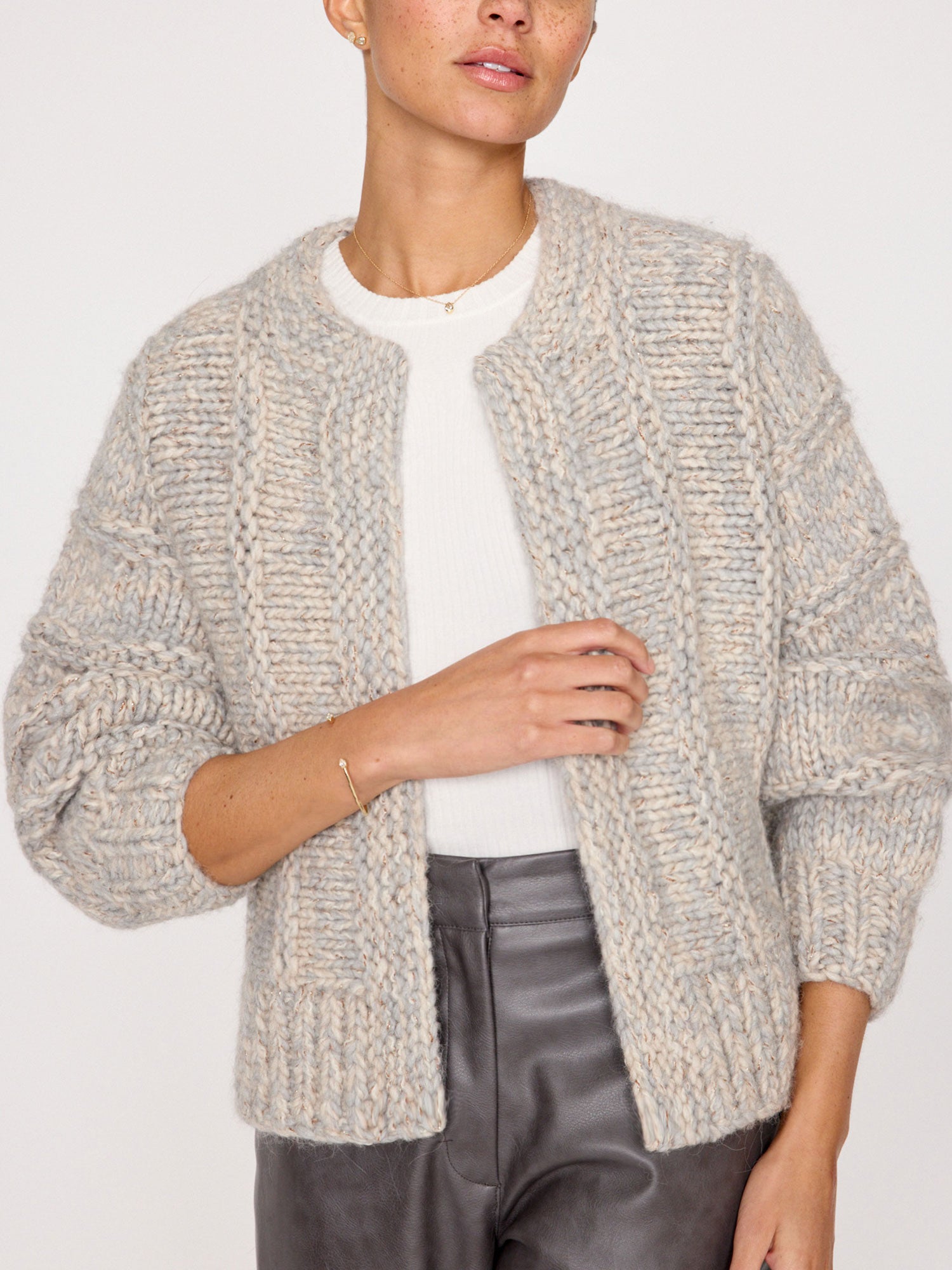 Brochu Walker Ivory Knit store Cardigan Sz Small