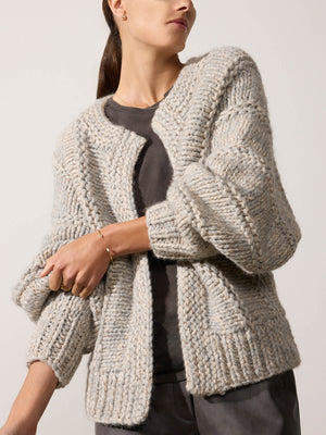 Illia handknit grey cardigan front view 2