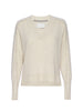 Jolie beige fringe trim v-neck sweater flat view