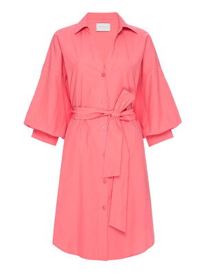 Kate belted button up mini shirtdress pink flat view