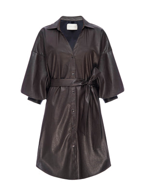 Kate belted button up mini dress brown vegan leather flat view