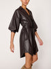 Kate belted button up mini dress brown vegan leather side view