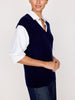 Kate navy vest overlayer white shirt side view 2