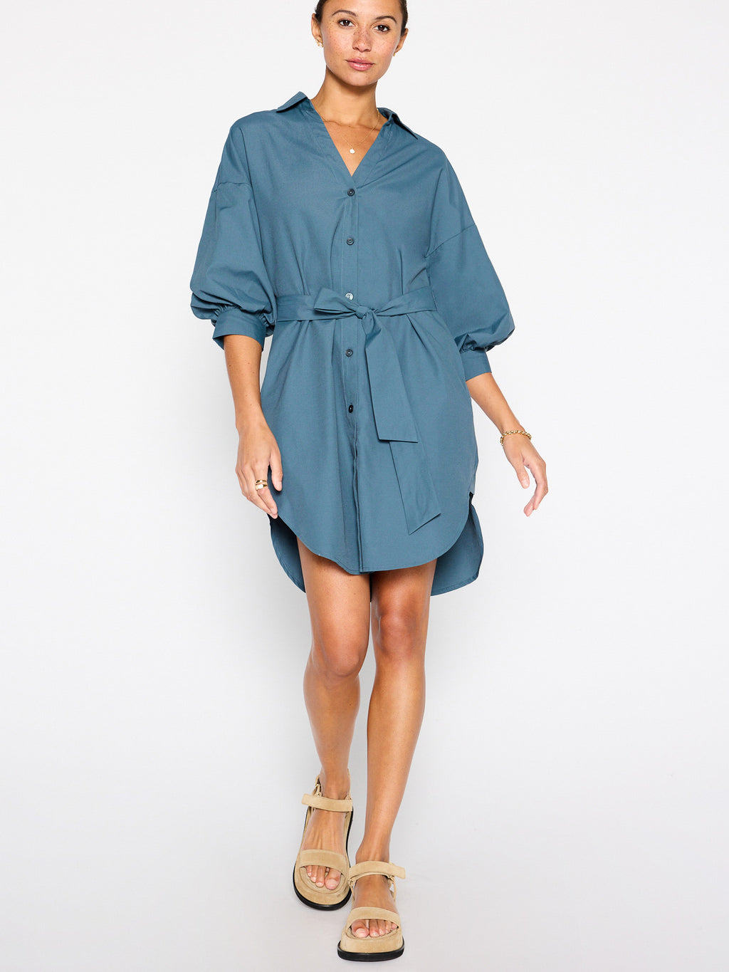 Women's Kate Belted Dress in Ocean Blue