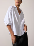 Kate V-neck button up white shirt front view