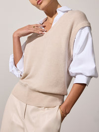 Kate ivory vest overlayer white shirt front view