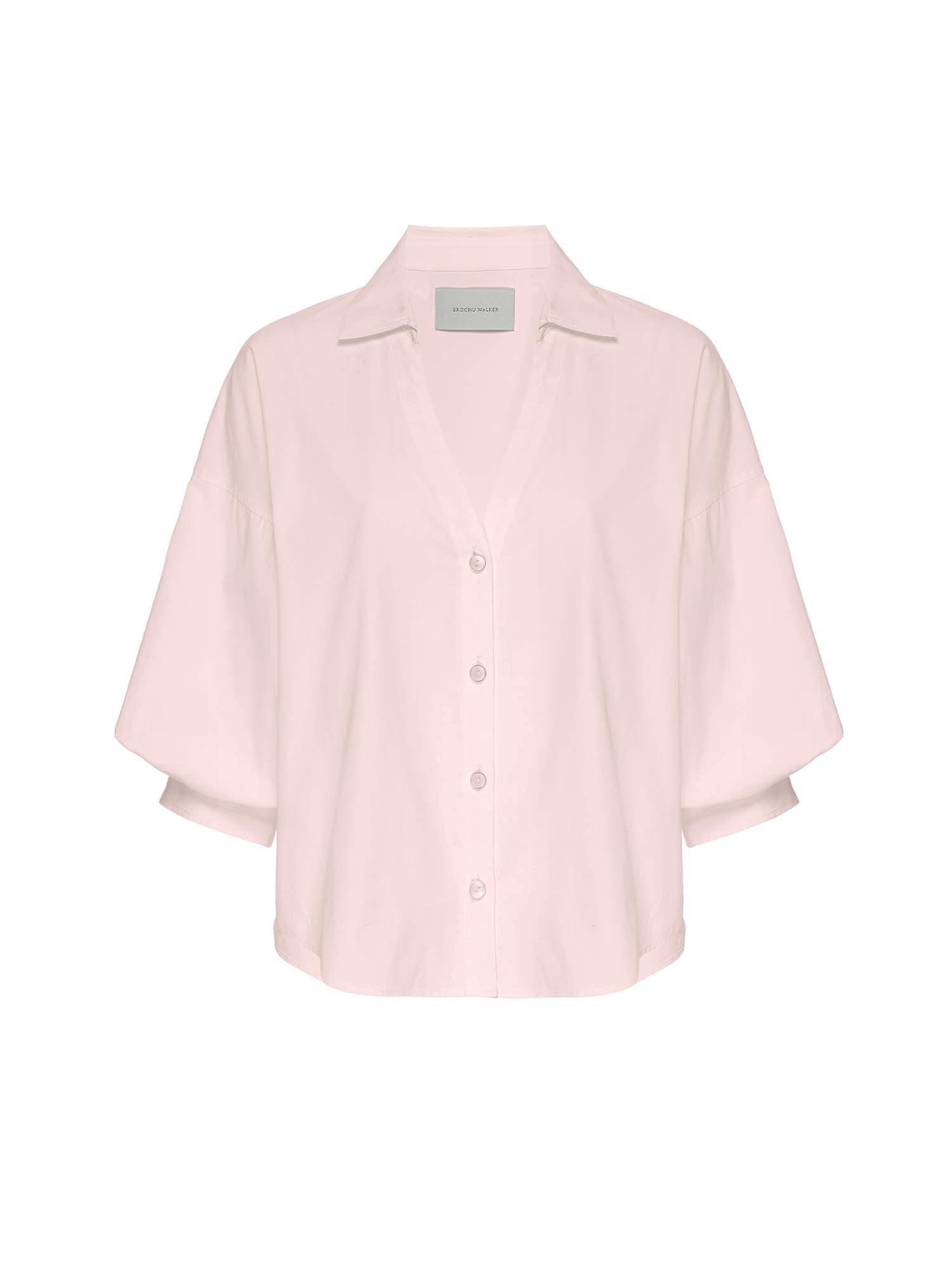 Kate V-neck button up pink shirt flat view