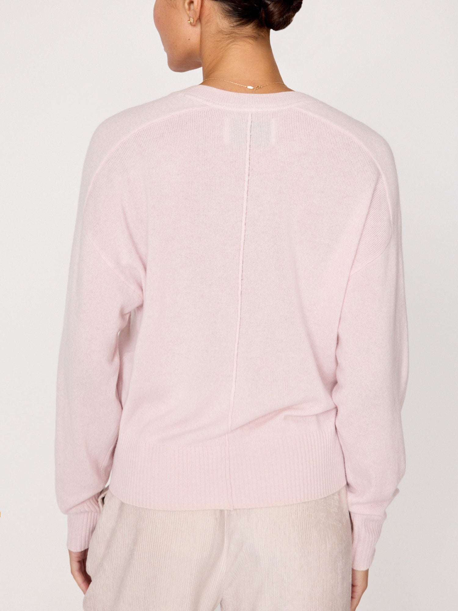 Leia V-neck pink sweater back view