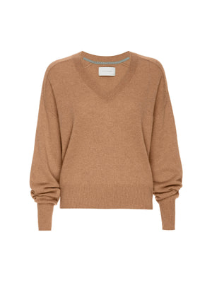 Leia V-neck tan sweater flat view