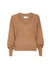 Leia V-neck tan sweater flat view