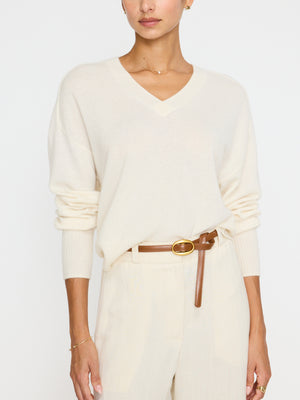 Leia V-neck beige sweater front view