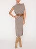 Lori cashmere sleeveless midi grey dress full view with belt