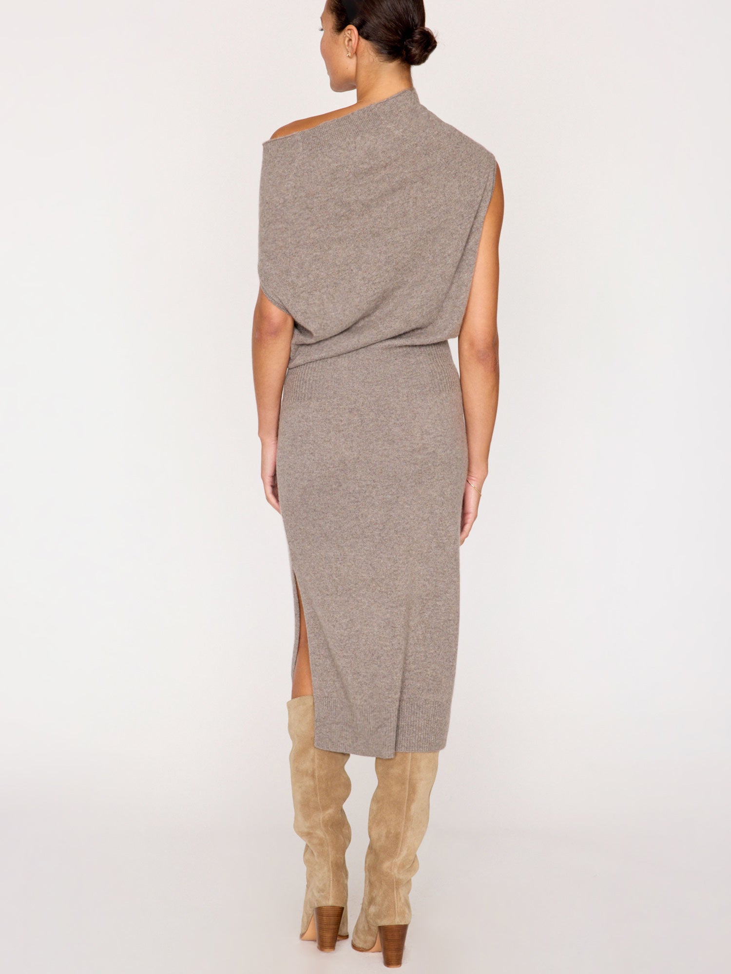 Lori cashmere sleeveless midi grey dress back view