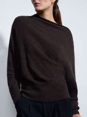 Lori cashmere off shoulder brown sweater front view