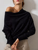 Lori cashmere off shoulder black multi sweater front view