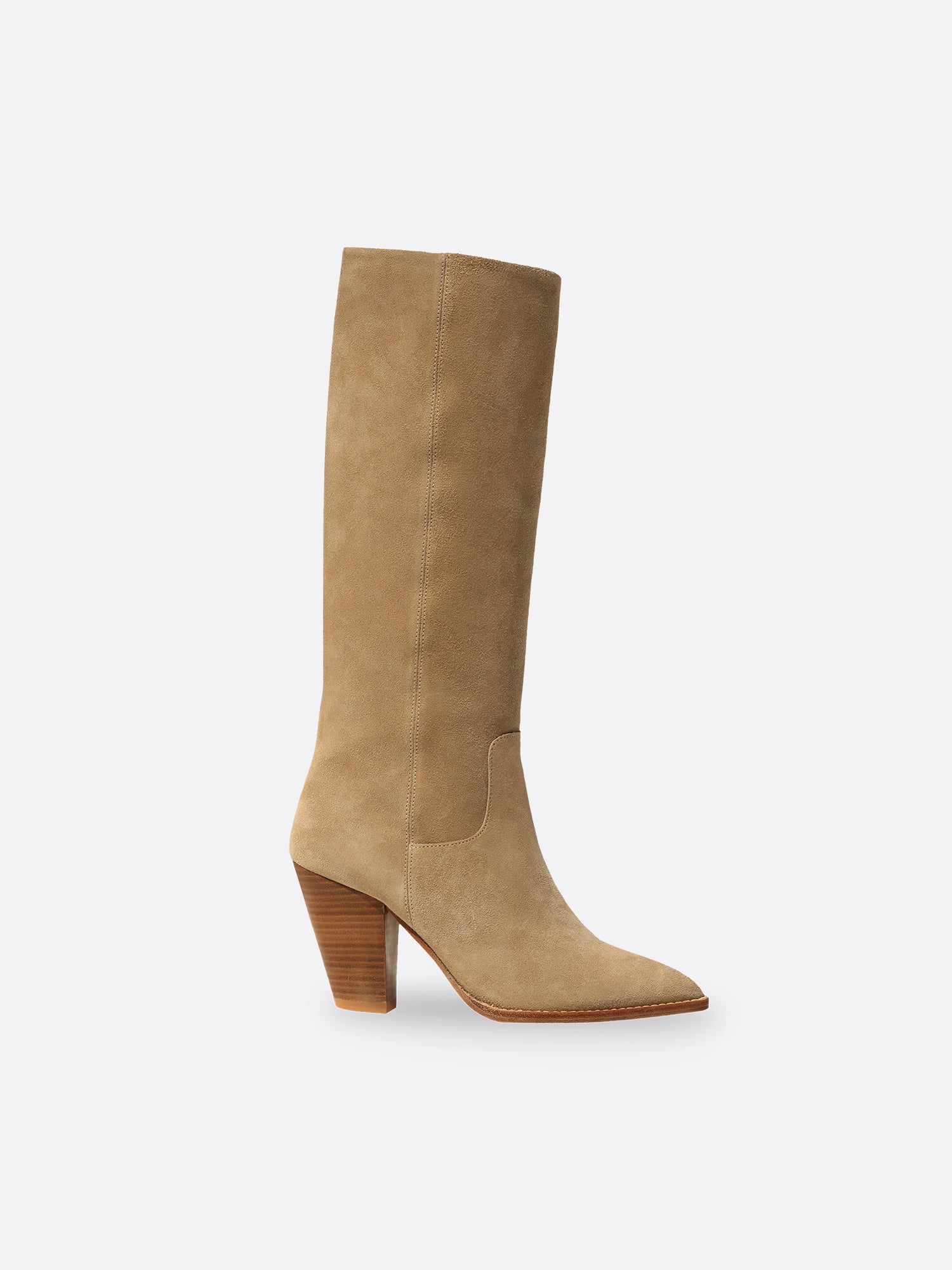 Marfa tan suede tall boot side view