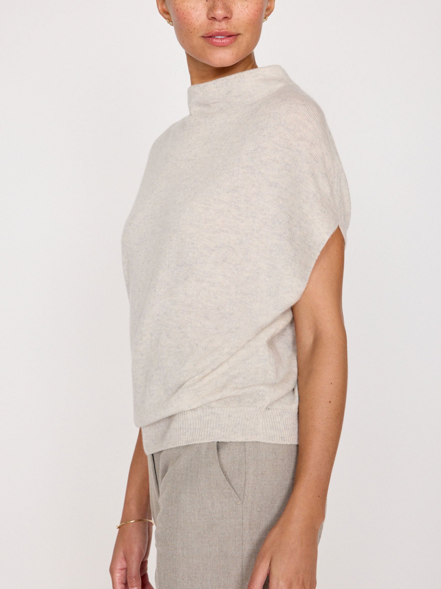 Morten funnel neck cashmere beige top side view